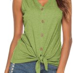 Women's Tie Knot Button Down Shirts Sleeveless Casual Blouse Curved Hemline Tops S-XXL